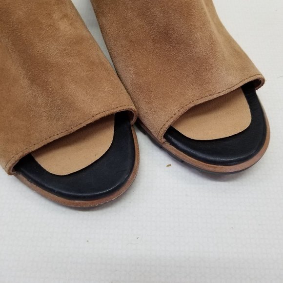 Sorel‎ 9.5 Leather 2 Tone Black Brown Heeled Open Toe Booties NADIA - Picture 10 of 13